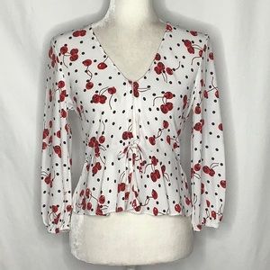 Topshop Cherry Polka Dot Blouse Size 2